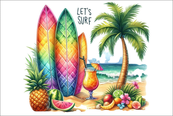 Let's Surf Blank Notecard Set | Tropical Beach Stationery with Envelopes