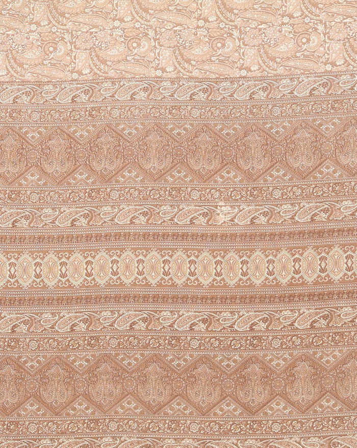 Indiehaat | Kashmiri Silk Printed Saree Light Brown & Beige
