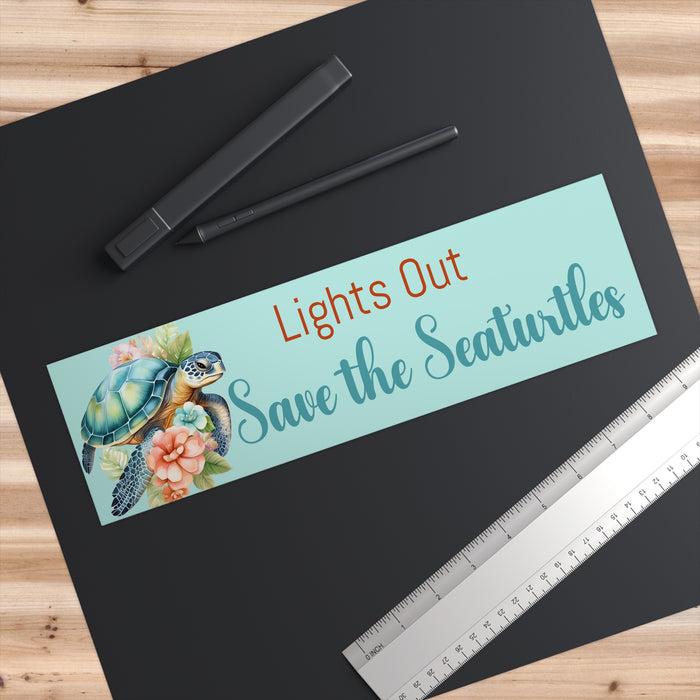Lights Out Save the Sea Turtles Bumper Sticker – Ocean Conservation Car Decal