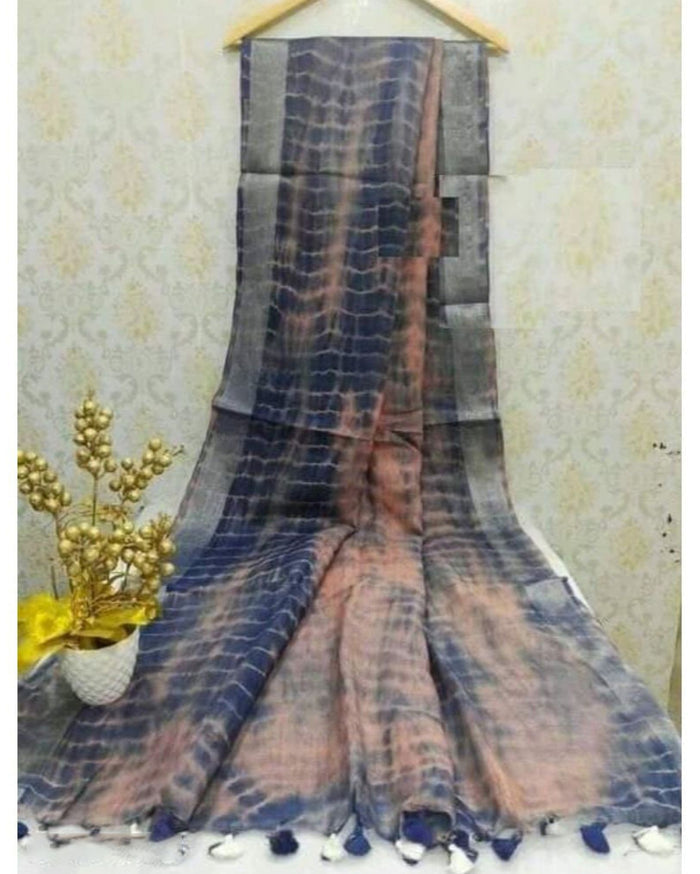 Linen Shibori Brown Hand Dyed Saree -Indiehaat