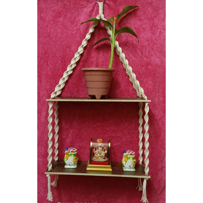 Macrame Wall White Hanging Shelves-Indiehaat