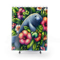 Manatee Tropical Floral Shower Curtain | Coastal Beach Bathroom Decor Polyester