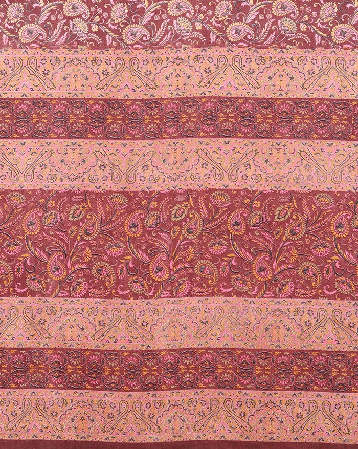 Indiehaat | Kashmiri Silk Printed Saree Maroon & Burgundy