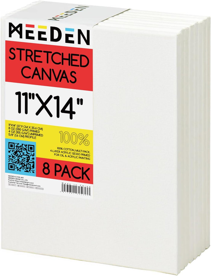 MEEDEN 100% Cotton Stretched Canvas, 11 x 14 In, 8 Packs