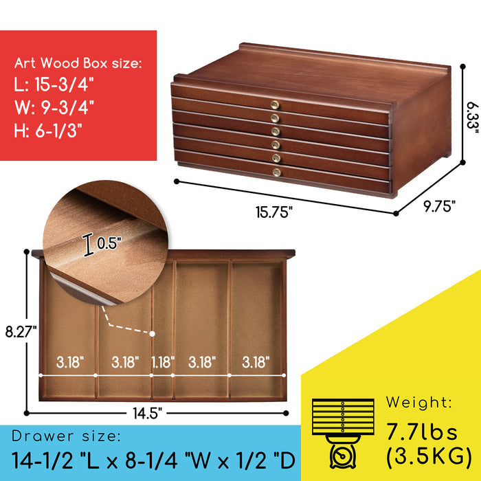 MEEDEN 6-Drawer Artist Supply Storage Box, Walnut