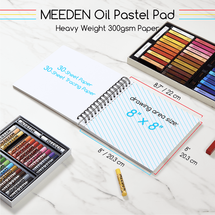 MEEDEN 8 x 8 inches Oil Pastel Paper Pad: 30 Sheets Fine Textured - 140lb/300gsm