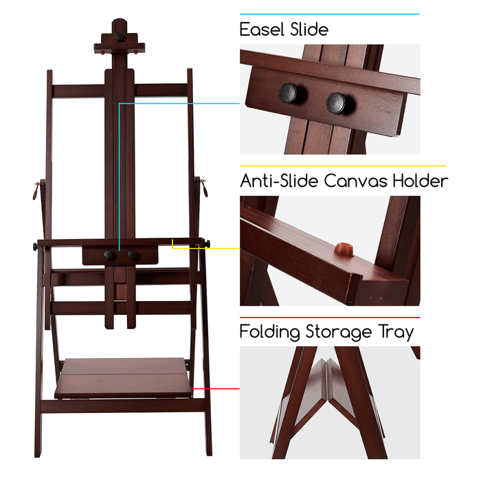 MEEDEN Adjustable Large H-Frame Art Easel Stand-W10B - Dark Walnut