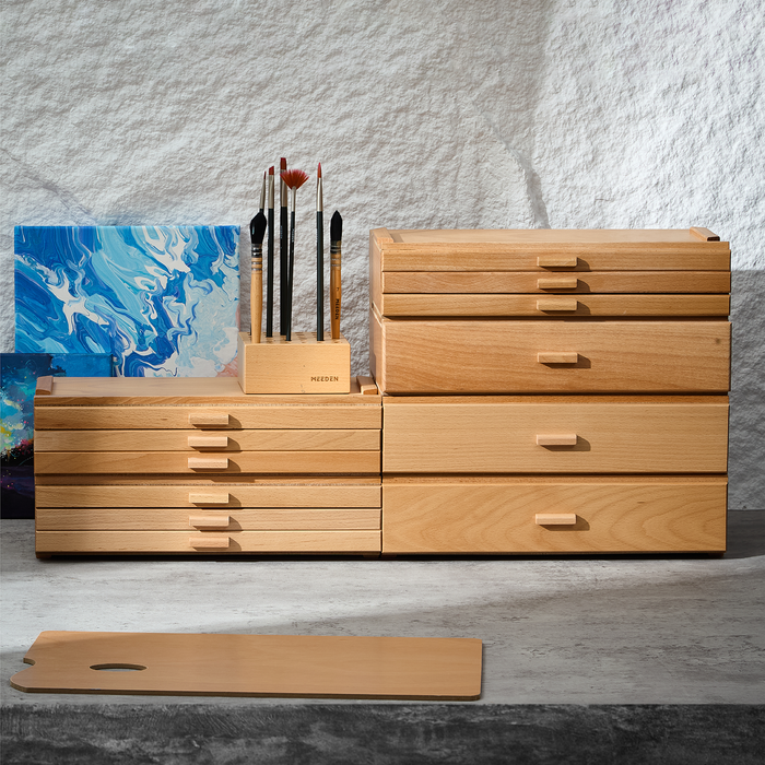 MEEDEN Artist Storage Supply Box: 3-Tier Solid Beech Wood with Removable Dividers