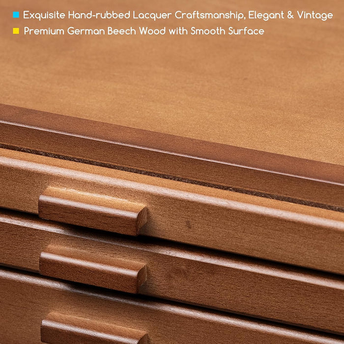 MEEDEN Artist Storage Supply Box: 3-Tier Solid Beech Wood with Removable Dividers - Walnut