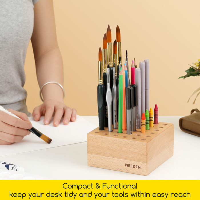 MEEDEN Beechwood Pencil and Brush Holder Double Set - 36 Holes x 2