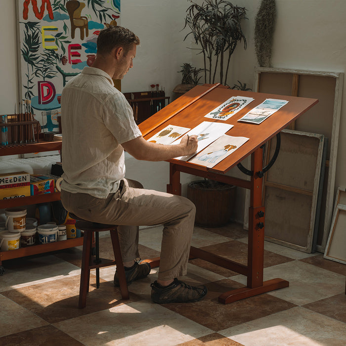 MEEDEN Extra Large Wooden Drafting Table, Light Walnut-XSZ-6008