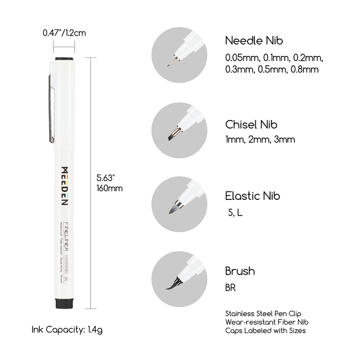 MEEDEN Micro Fineliner Drawing Pens: 12-Size Fine Liner Pen Set -All Black