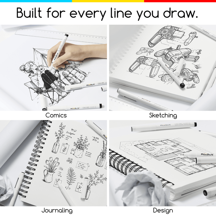MEEDEN Micro Fineliner Drawing Pens: 12-Size Fine Liner Pen Set -All Black