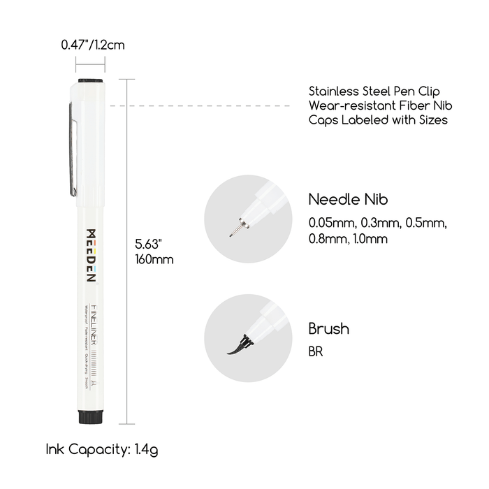 MEEDEN Micro Fineliner Drawing Pens: 6-Size Fine Liner Pen Set -All Black