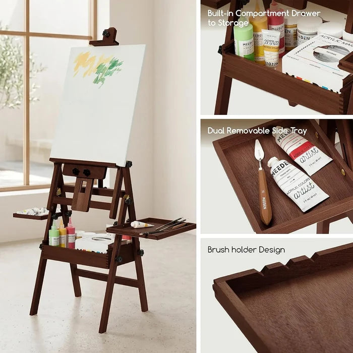 MEEDEN Painting Easel with Storage: H-Frame Beech Wood Art Easel - Dark Walnut