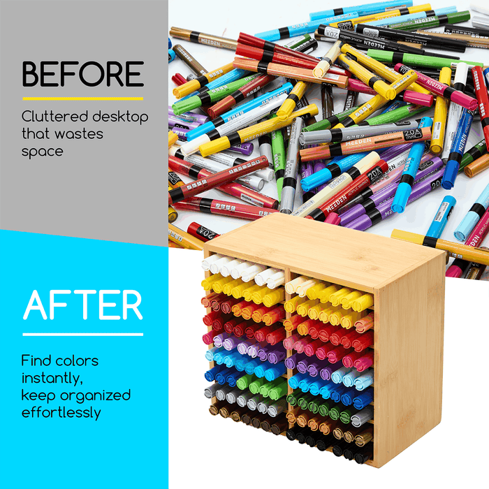 MEEDEN Rotating Bamboo 18 Compartments Marker Holder Organizer