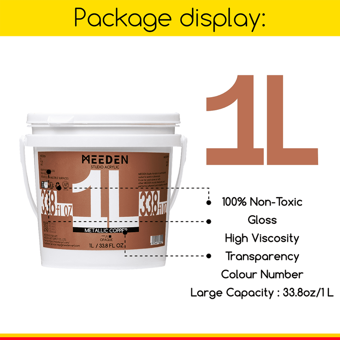 MEEDEN Studio Acrylic Paint,  Metallic Copper Acrylic Paint, 1 L / 33.8 oz