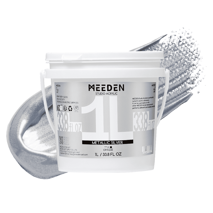 MEEDEN Studio Acrylic Paint,  Metallic Silver Acrylic Paint, 1 L / 33.8 oz