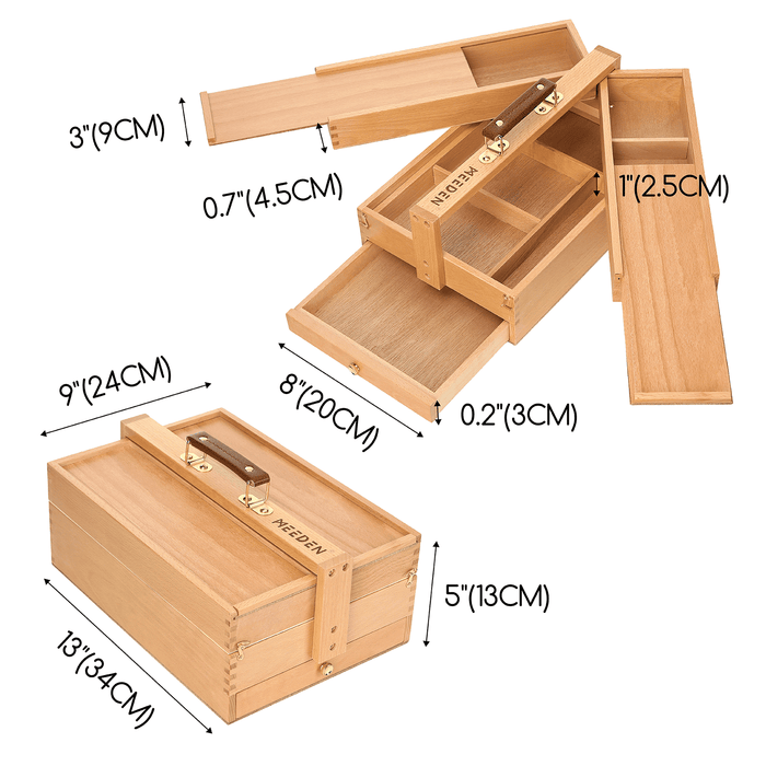 MEEDEN Wooden Artist Storage Box – Portable Foldable Organizer with Drawer - HBX-7