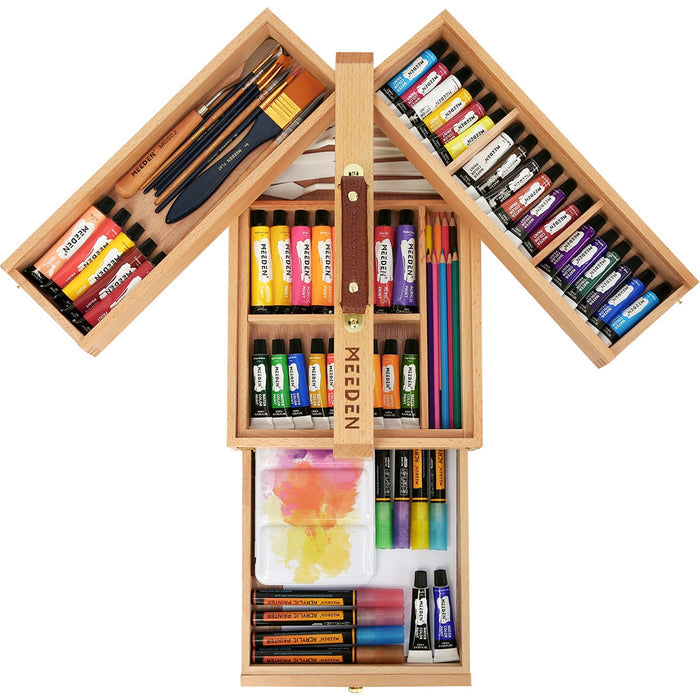 MEEDEN Wooden Artist Storage Box – Portable Foldable Organizer with Drawer - HBX-7
