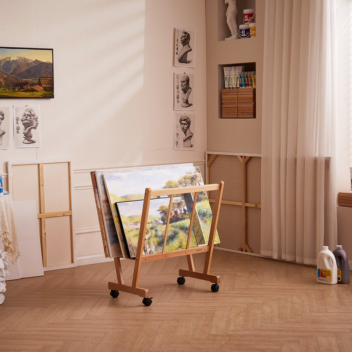 MEEDEN Wooden Large Print Rack with Castors-Natural