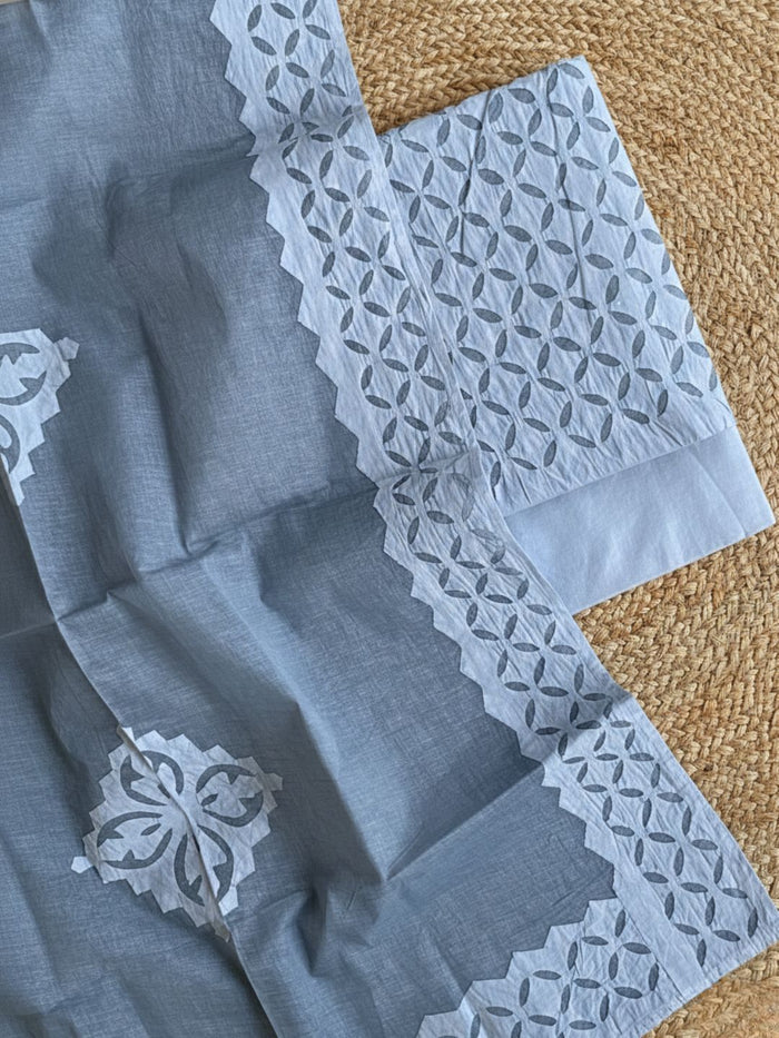 Indiehaat | Applique Cotton Suit (T+B+D) Gray