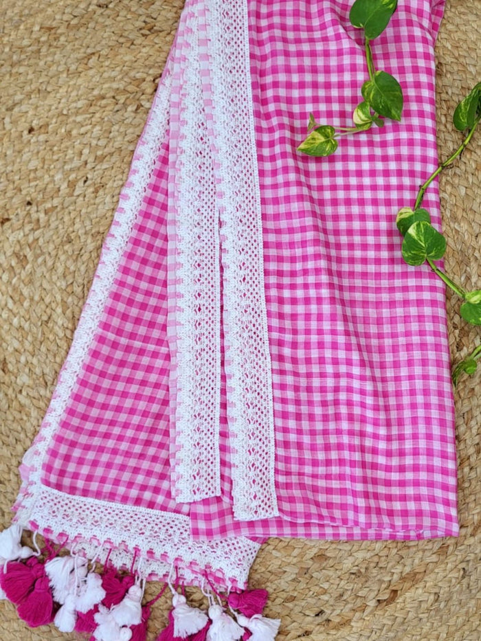 Indiehaat | Pink Pure Mul Cotton Handloom Saree