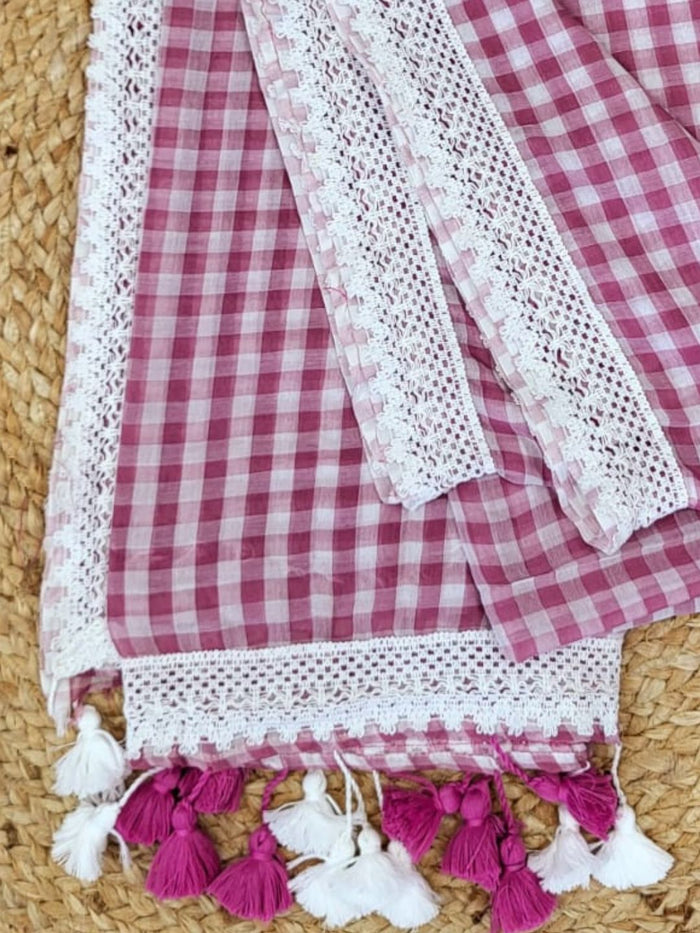Indiehaat | Red Pure Mul Cotton Handloom Saree
