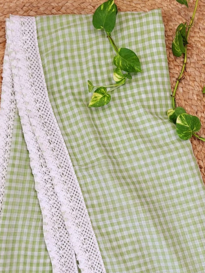 Indiehaat | Green Pure Mul Cotton Handloom Saree