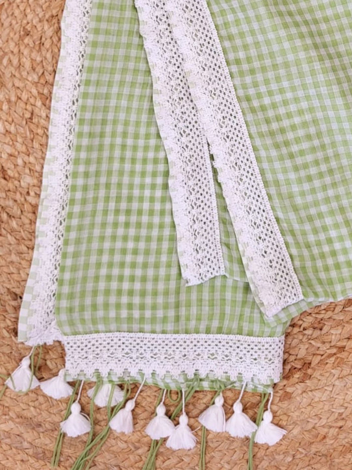 Indiehaat | Green Pure Mul Cotton Handloom Saree