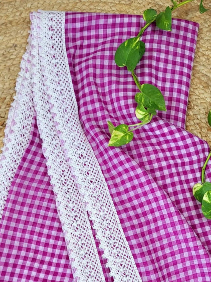 Indiehaat | Pink Pure Mul Cotton Handloom Saree