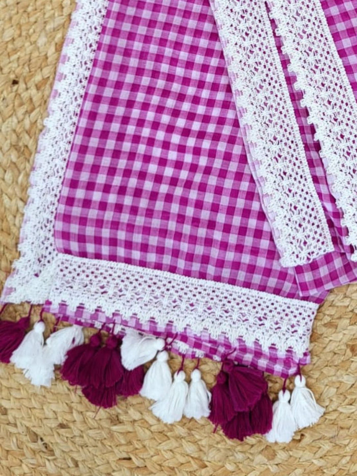 Indiehaat | Pink Pure Mul Cotton Handloom Saree