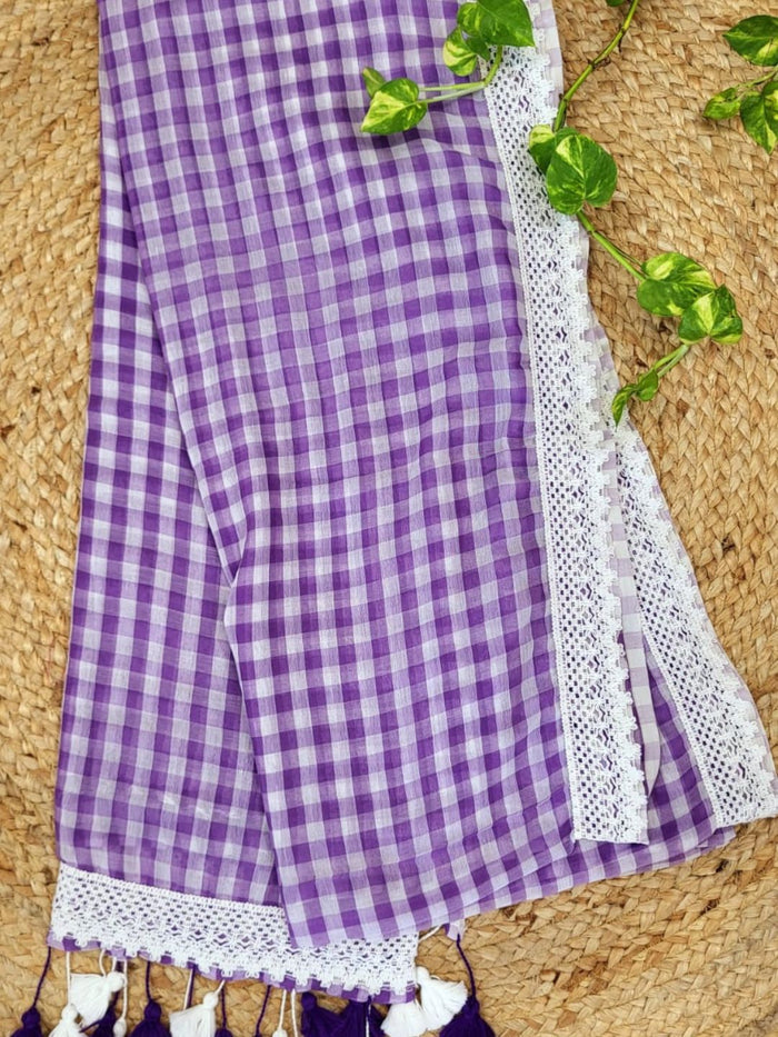 Indiehaat | Purple Pure Mul Cotton Handloom Saree