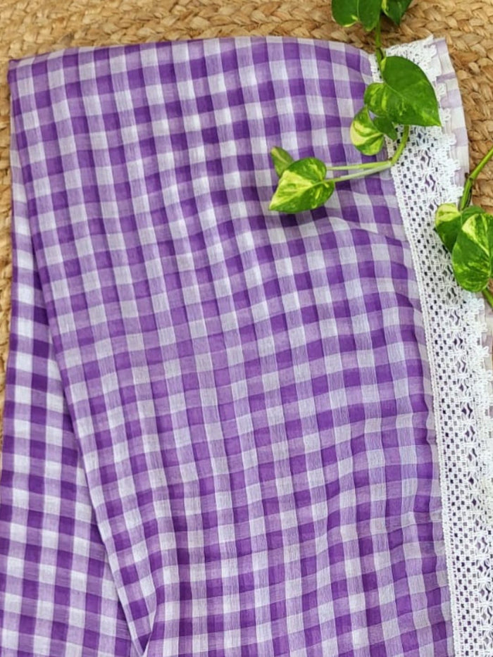 Indiehaat | Purple Pure Mul Cotton Handloom Saree