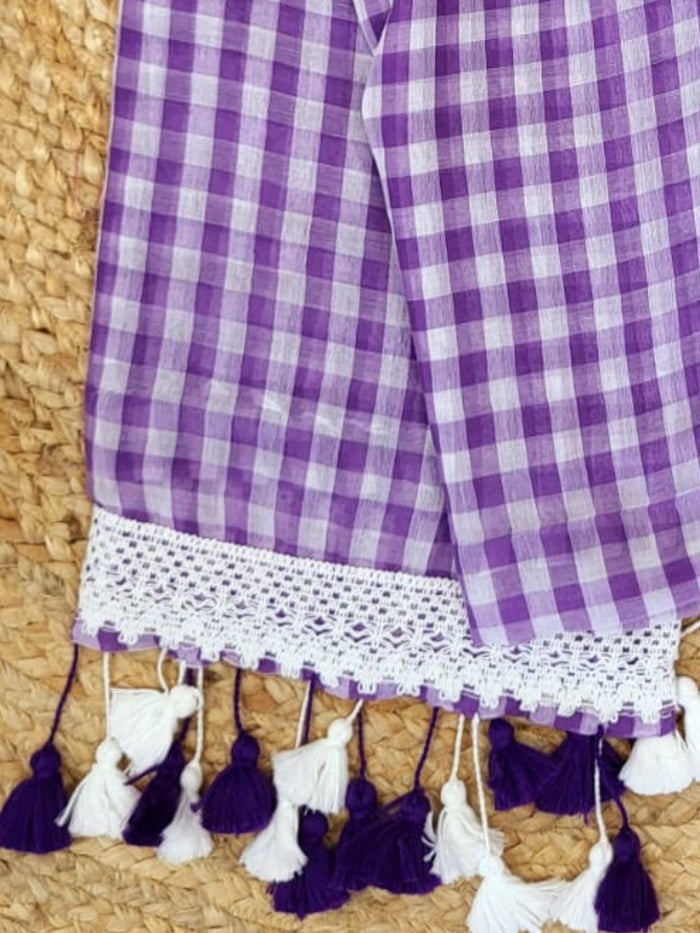 Indiehaat | Purple Pure Mul Cotton Handloom Saree