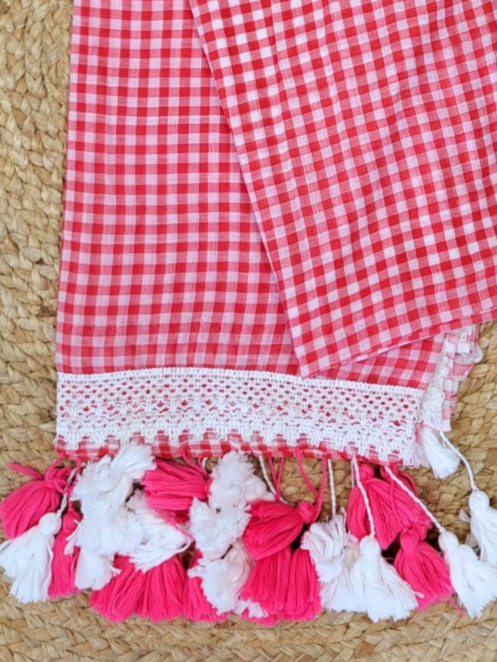 Indiehaat | Red Pure Mul Cotton Handloom Saree