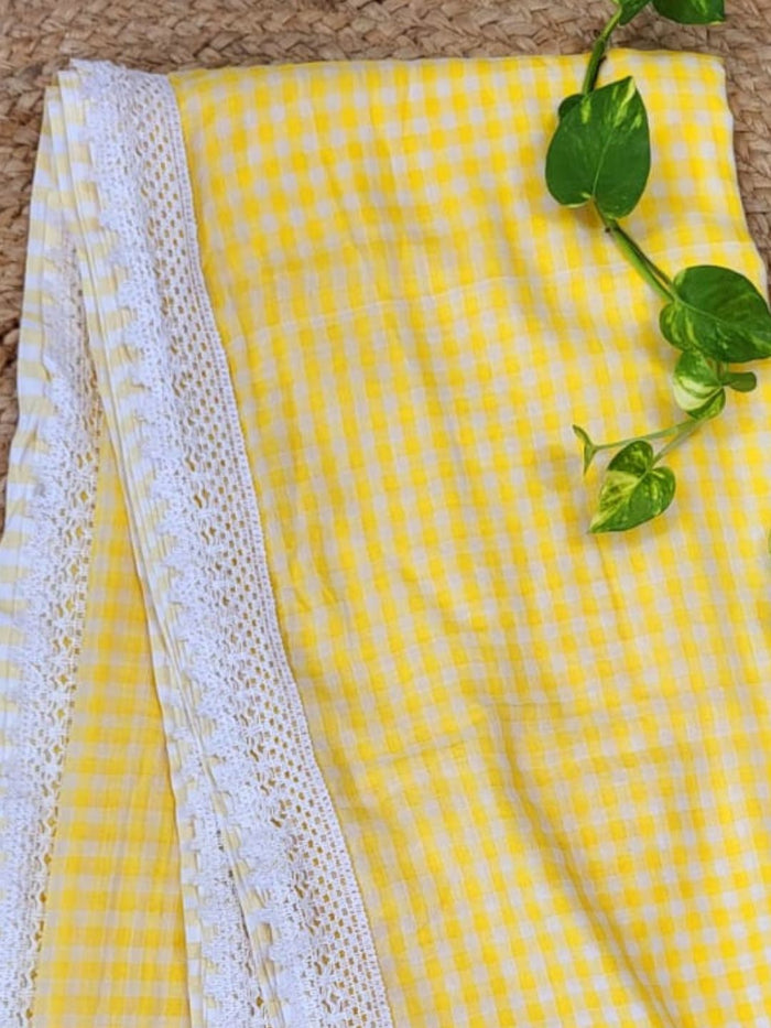 Indiehaat | Yellow Pure Mul Cotton Handloom Saree