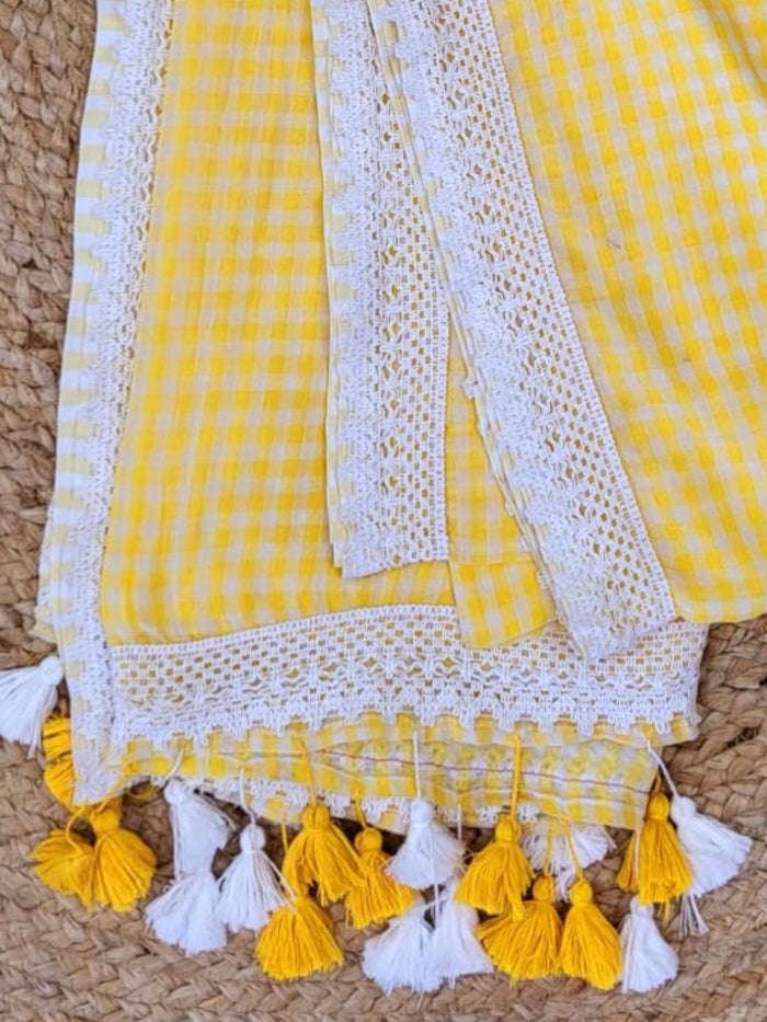 Indiehaat | Yellow Pure Mul Cotton Handloom Saree
