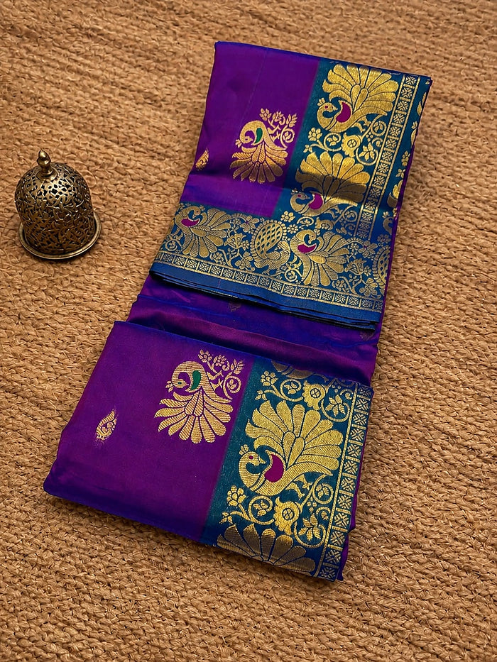 Indiehaat | Paithani Silk Peacock Saree Violet