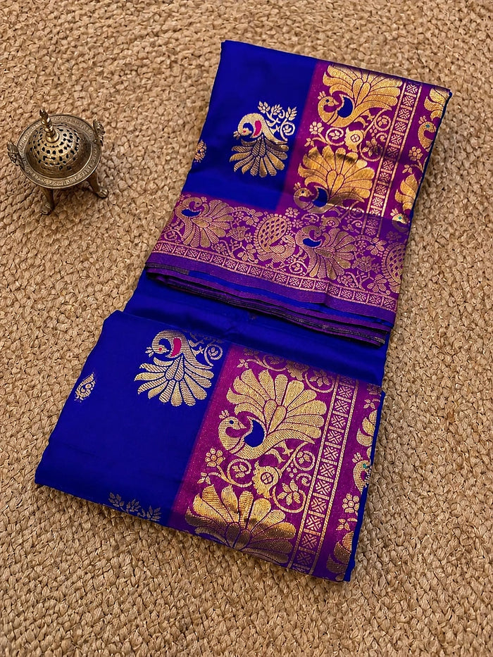 Indiehaat | Paithani Silk Peacock Saree Blue