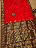Indiehaat | Paithani Silk Peacock Saree Red