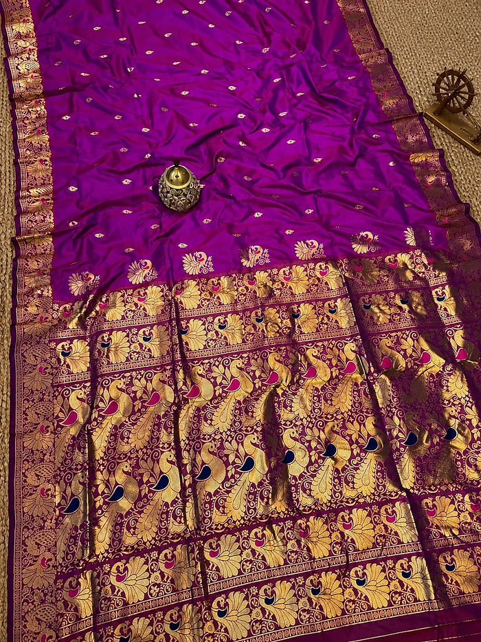 Indiehaat | Paithani Silk Peacock Saree Violet
