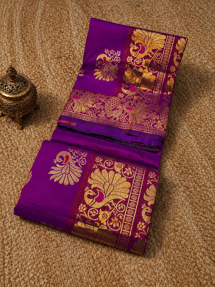 Indiehaat | Paithani Silk Peacock Saree Violet