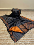 Indiehaat | Silkmark Tussar Silk Embroidery Saree Black