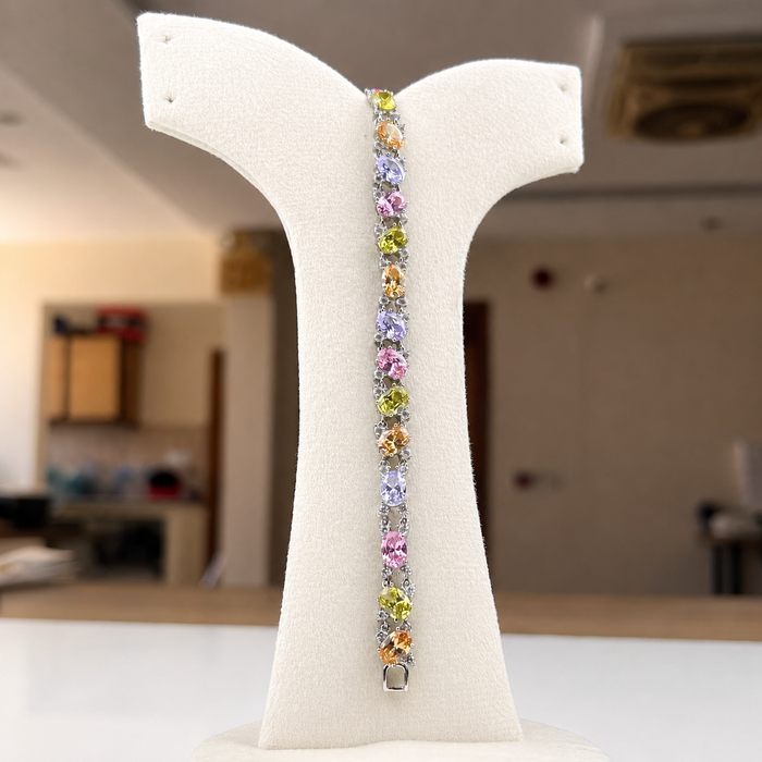 Multi Pastel Colour Gemstone Bracelet | Elegant Silver Bracelet