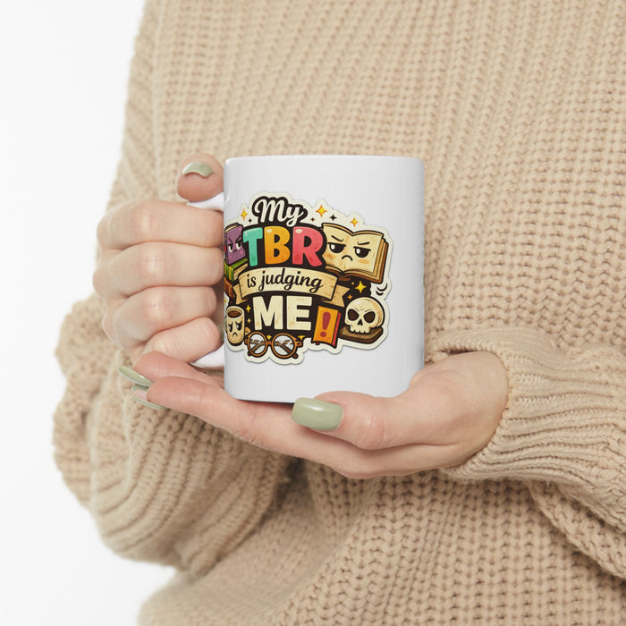 My TBR Is Judging Me Mug  Funny Book Lover Gift  Reading Coffee Cup Readers