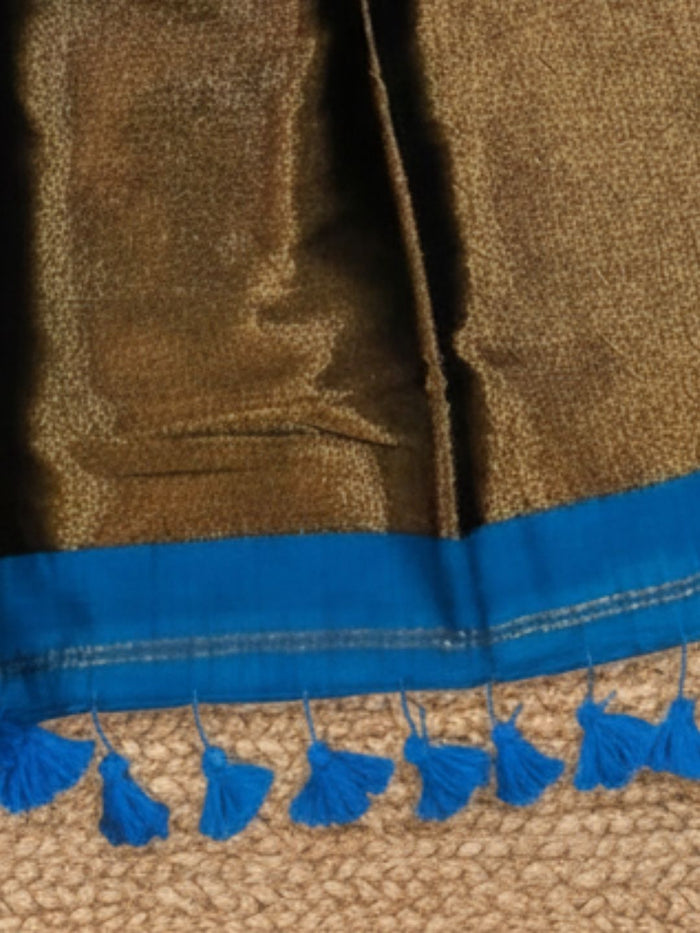 Indiehaat | Pure Cotton Handloom Zari Anchal Saree Blue