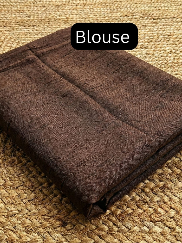 Indiehaat | Pure Cotton Handloom Zari Anchal Saree Brown
