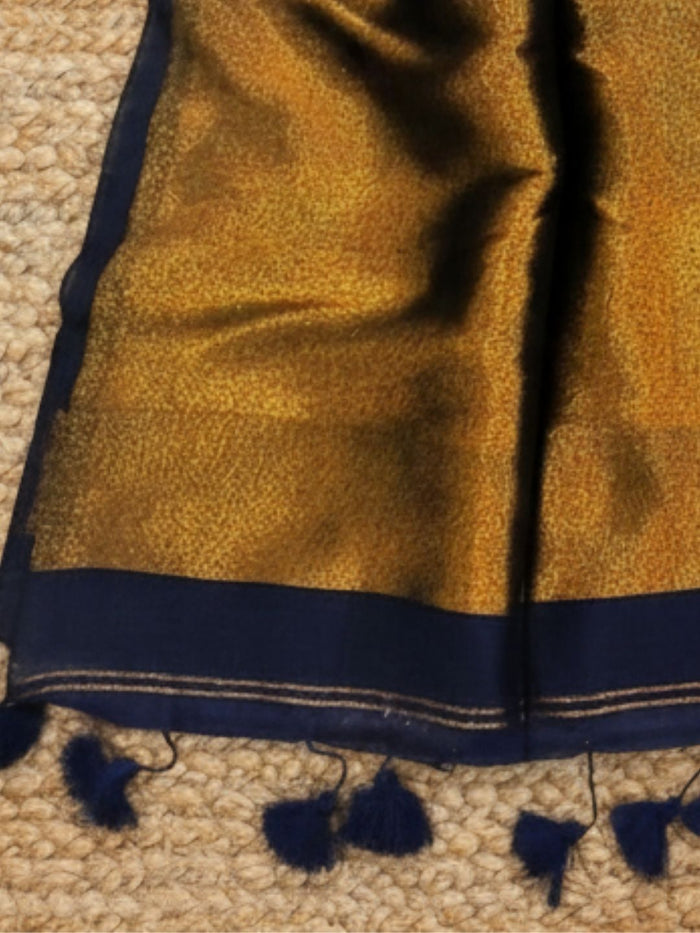 Indiehaat | Pure Cotton Handloom Zari Anchal Saree Blue