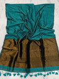 Indiehaat | Pure Cotton Handloom Zari Anchal Saree Green